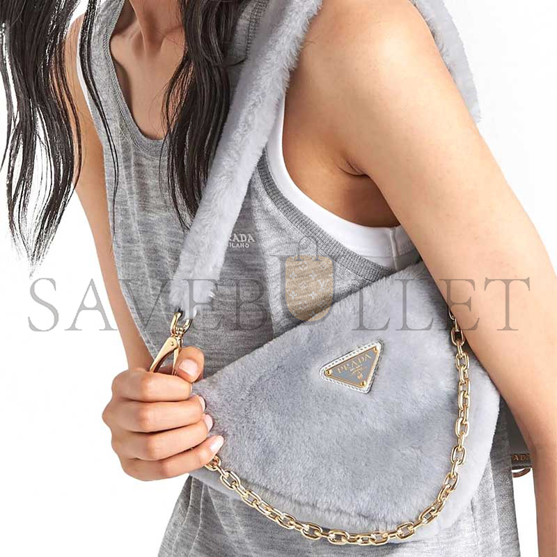 Pra*a mini triangle logo shearling shoulder bag 1nq044 (28*16*7cm)